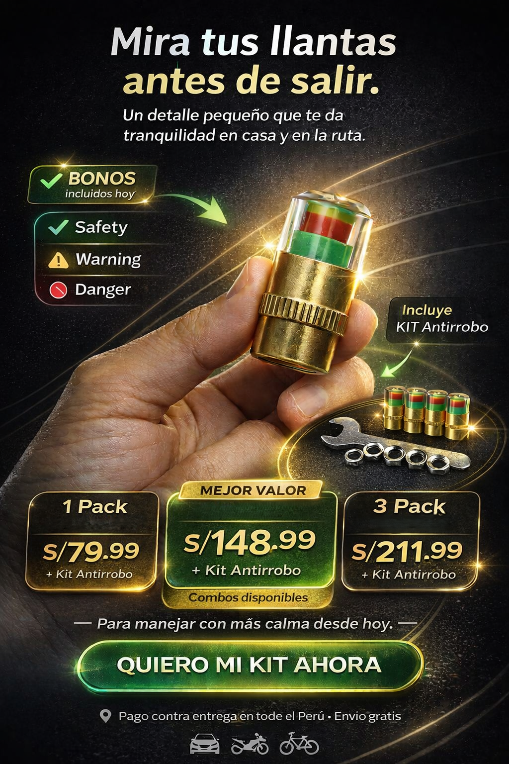 DriveSafe Caps - Válvulas de presión de aire para llantas mas Kit Antirrobo GRATIS